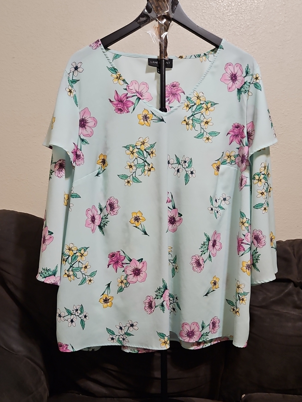 Lane Bryant Mint Green Floral Scoop Neck Blouse